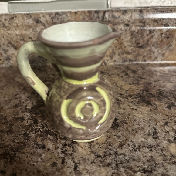 None Other - Vintage Bitossi Italy MCM Ceramic Pitcher, Brownish-Yellow Sgraffito ITALY 3.75"